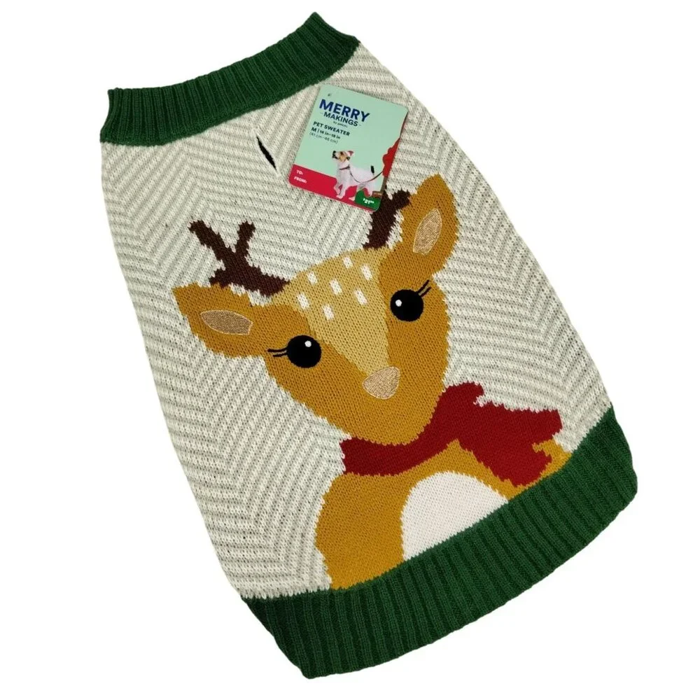 Merry Makings Festive Holiday Reindeer Sweater for Dogs Medium